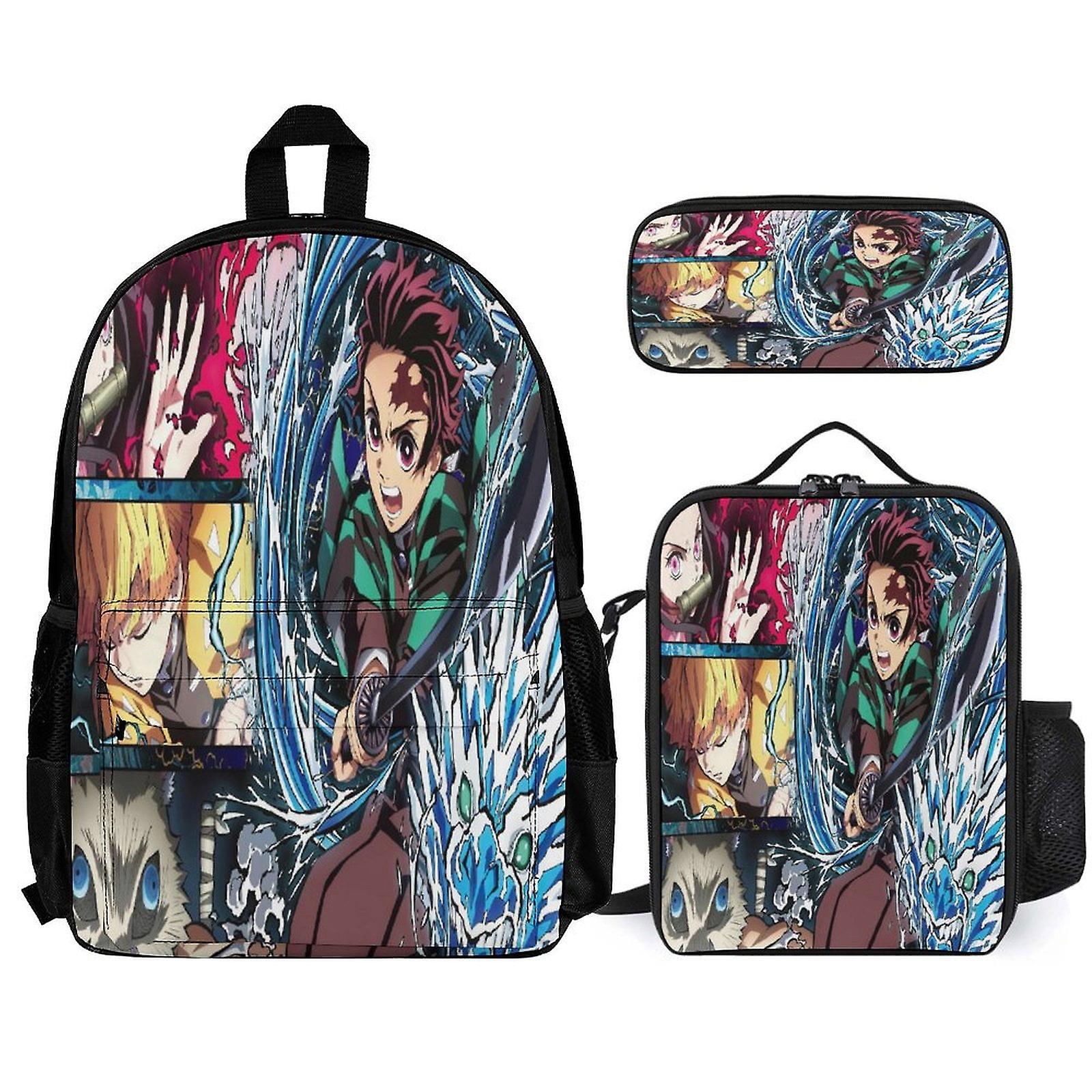 Demon Slayer Backpack 3 Piece Set Laptop Backpack with Pencil Case Lunch Bag Combination