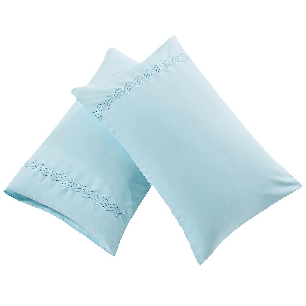 2pcs Polyester Breathable Dustproof Pillowcase Pillow Case (Light Blue Queen)