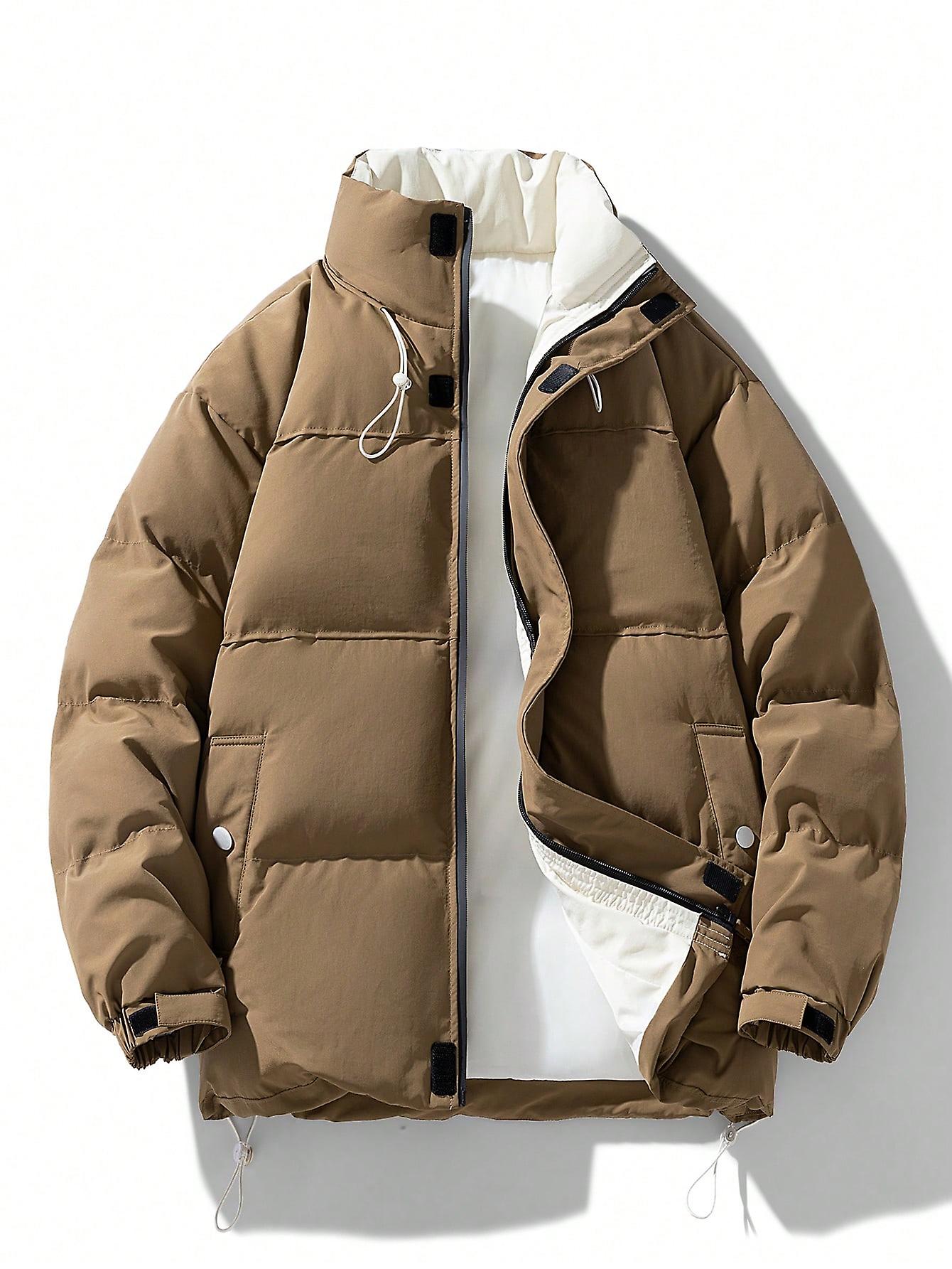 Men Drawstring Hem Puffer Coat Without Sweater