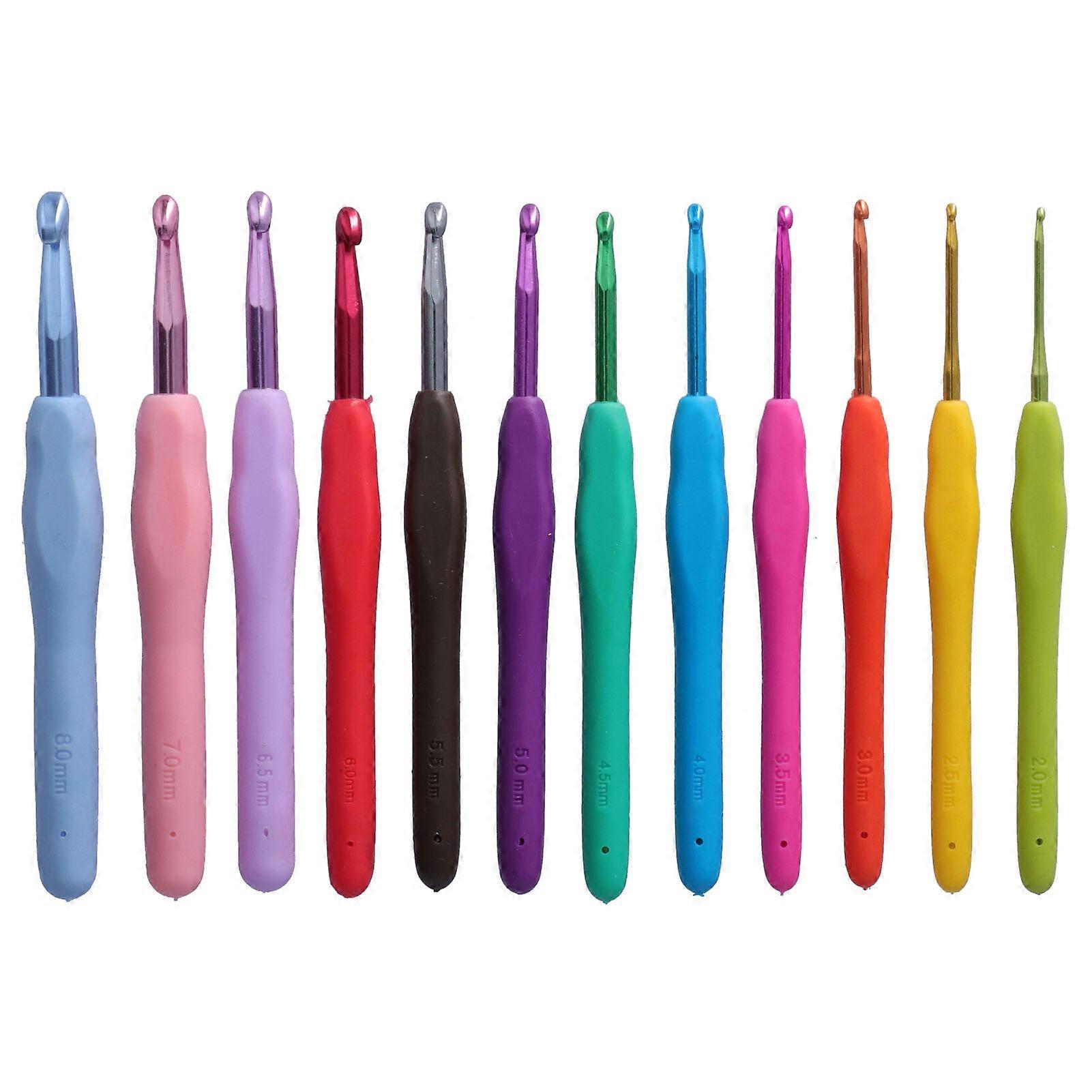 12Pcs Crochet Hooks Comfortable Handle Printed Letters Numbers Wide Application Crochet Needle