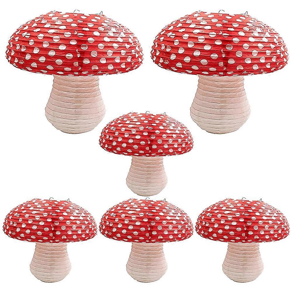 6Pcs Mushroom Paper Lantern 3D Mushroom Shaped Hanging Paper Lantern for Party