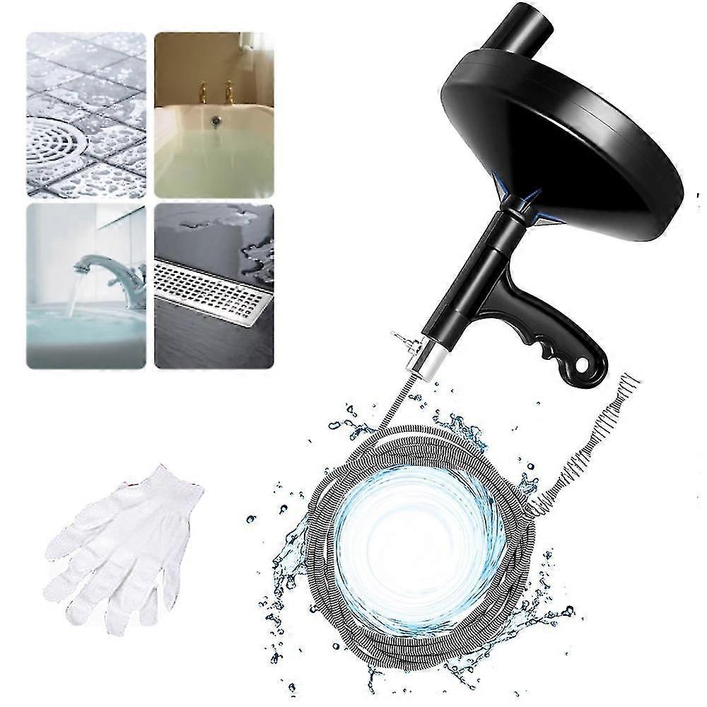 Drain Auger 9.8 Ft(3m) with Gloves, Plumbing Snake Drain Auger Hair Clog Remover, Heavy Duty Pipe Drain Clog RemoverBlue)