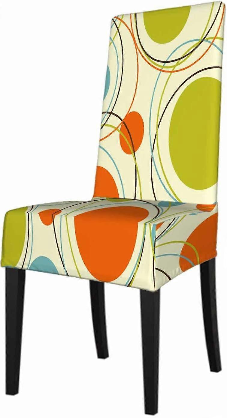 Abstract Mid Century Geometric Pattern Seat Covers for Dining Chairs Orbits Green Orange Circle Artistic Stretchable Washable Soft Polyester for Hotel