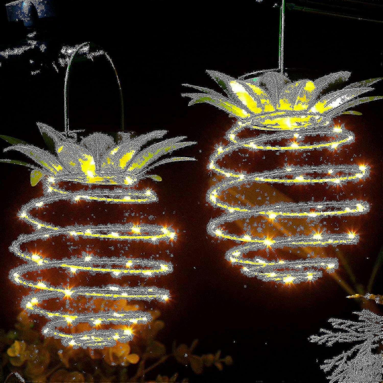 2er Pack Solar Metall Ananas Lichter 60 Led Ananas Outdoor Hanging Wire Light Wasserdicht - Auf Lager