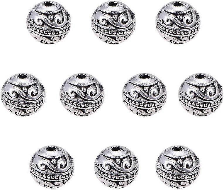 8mm Round Spacers Beads 60pcs Tibetan Alloy Metal Charms Beads Antique Silver Metal Loose Spacer Beads for Friendship Bracelet Necklace Jewelry Making