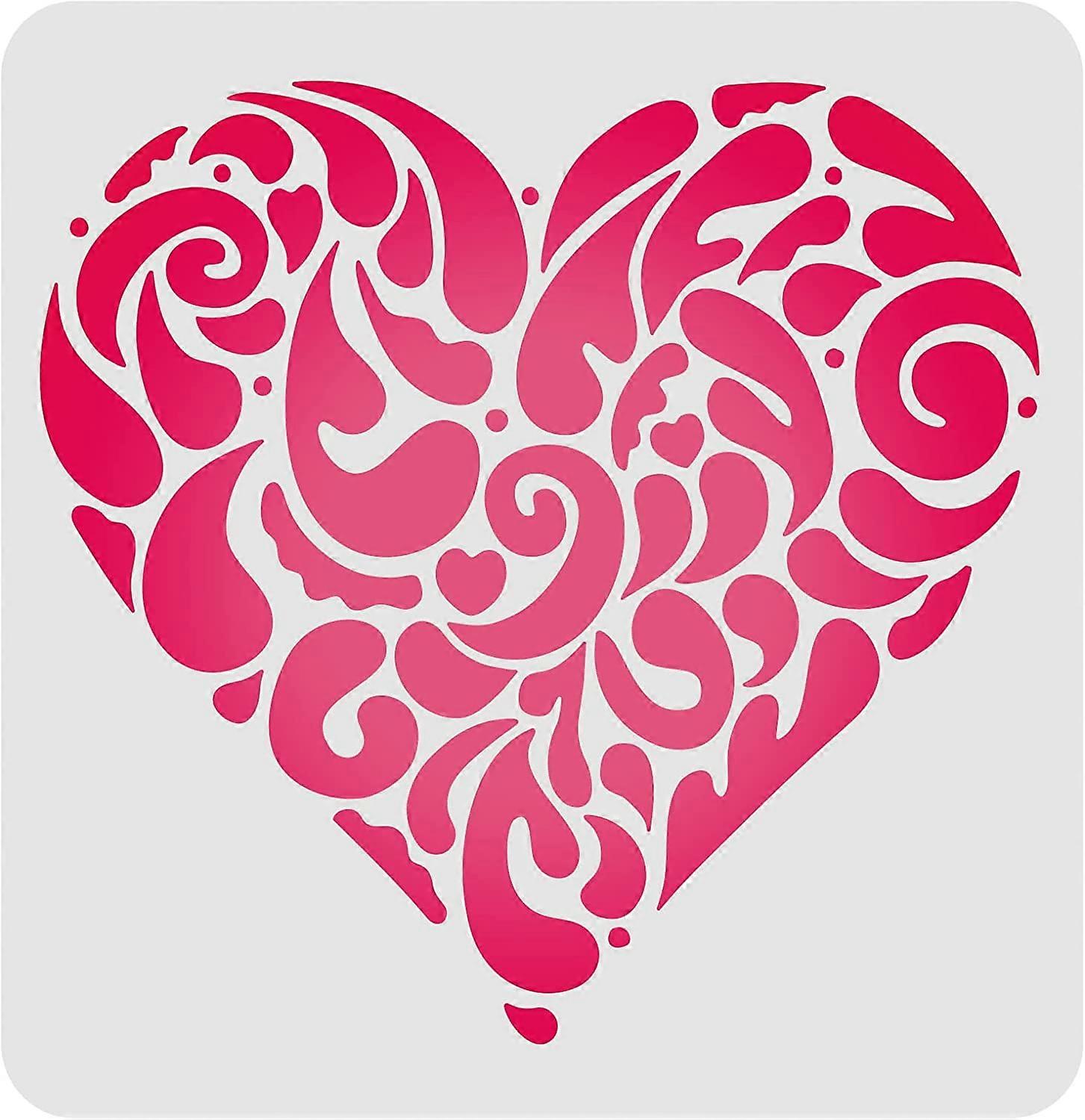 Heart Stencils Template Plastic Mandala Heart Drawing Painting Stencils Square Reusable Stencils for Painting on Wood Floor Wall and Tile