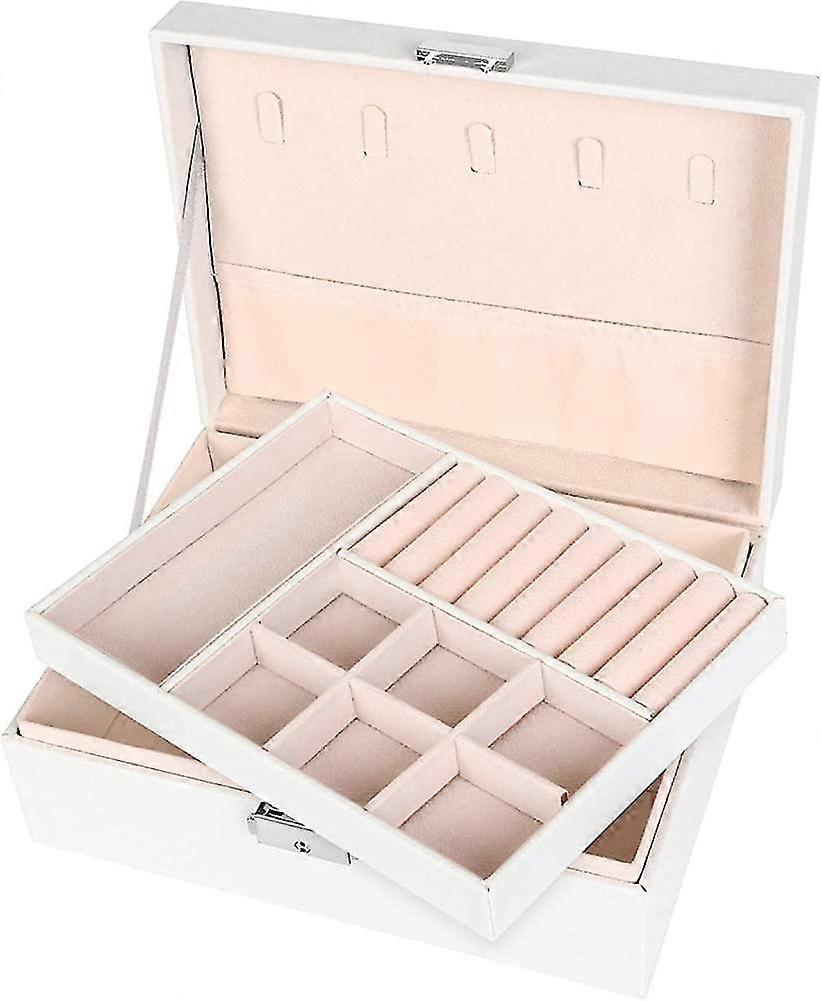 Jewellery Box Organizer, Crday 2-layer Lockable Jewellery Box Pu Leather Display