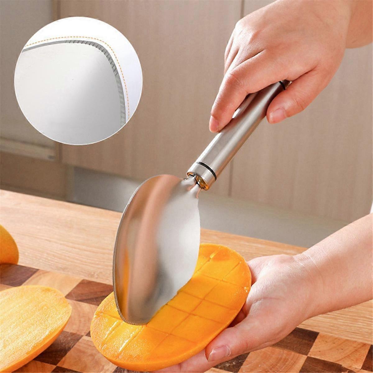 マンゴーカッティングツール レモンアボカドスプーン フルーツピーラー ステンレススチールガジェット 多機能フルーツフレッシャー
