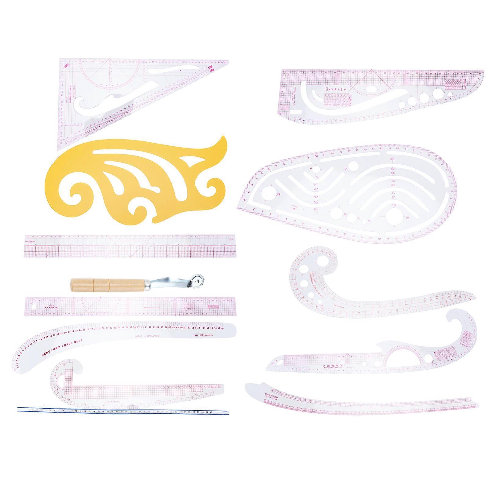 12pcs Rulers with Roller Clothing Measuring Ruler Set Multifunctional Pattern Sleeve Cage Curve Ruler