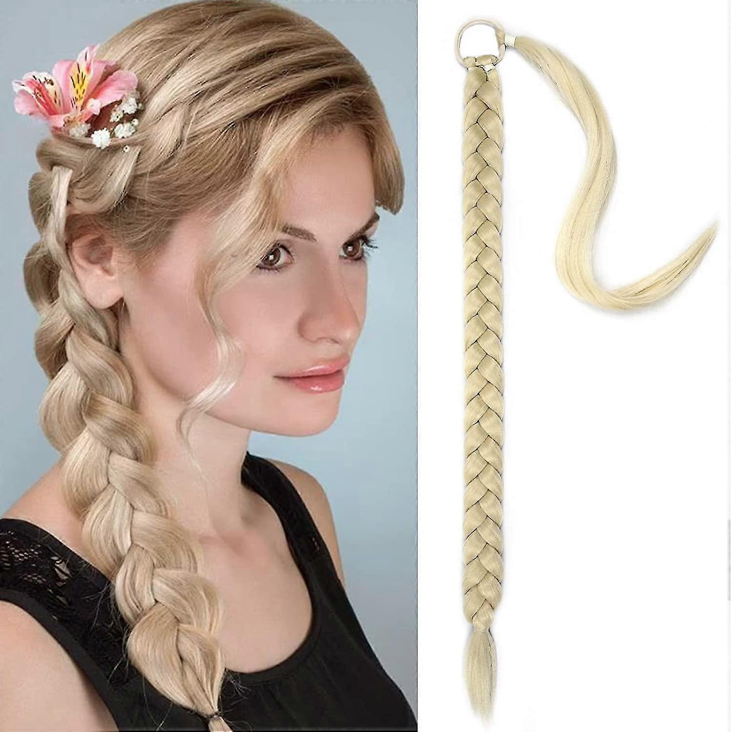 Diy Braided Ponytail Extension Sleekcute, Straight Sleek Wrap Around Braid Hair Extensions Ponytail With Hair Tie, Natural Soft Synthetic Hairpiece Fo
