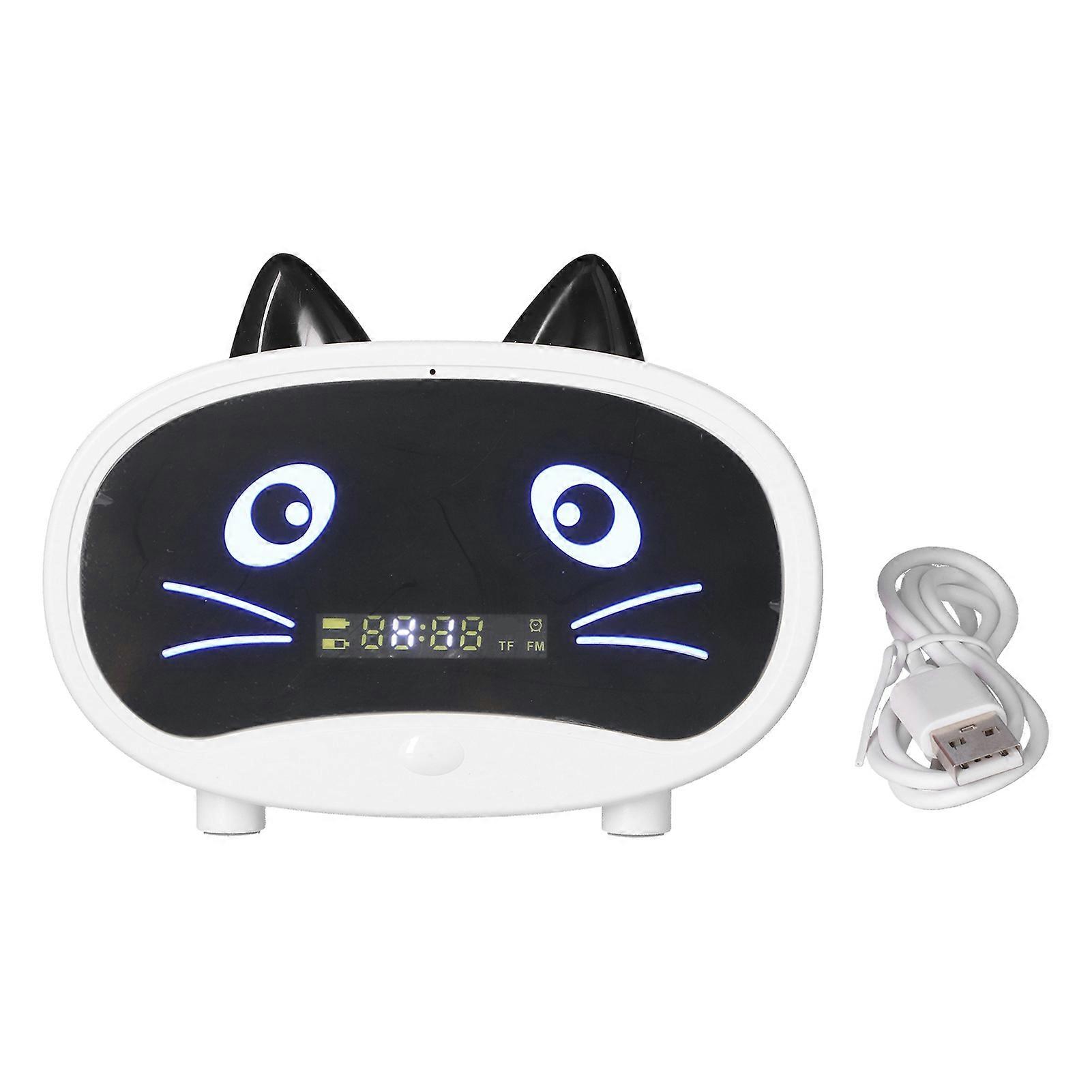 Mini Cartoon Speaker Multifunctional Cute Cat Ear Design Smart Set Dual Alarm Clocks for Bedroom OfficeWhite NO.7032