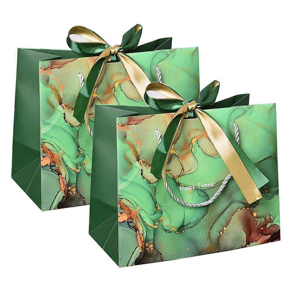 2Pcs Paper Gift Bags with Bow Ribbon Present Bag Pouches with Handles for Birthday, Wedding, Christ