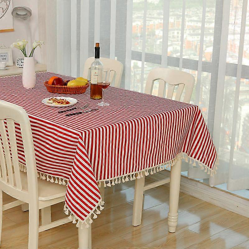 New Linen Rectangle Tablecloth Tassels Rectangular Table Cloth Cover for Party Wedding Home Decoration