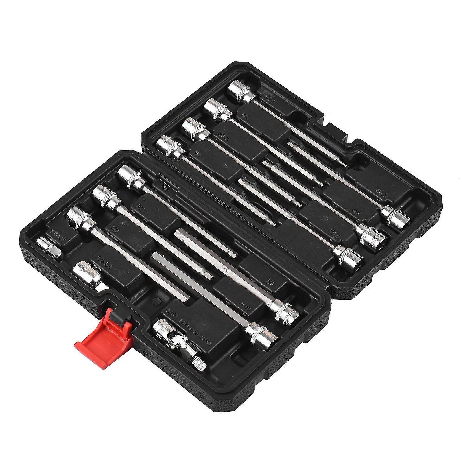 13PCS 3/8 Drive Metric Extra Long Allen Hex Bit Socket Set | 10 Pieces Sizes 3mm 10mm Shaft Length 6 Premium S2 Steel Bits