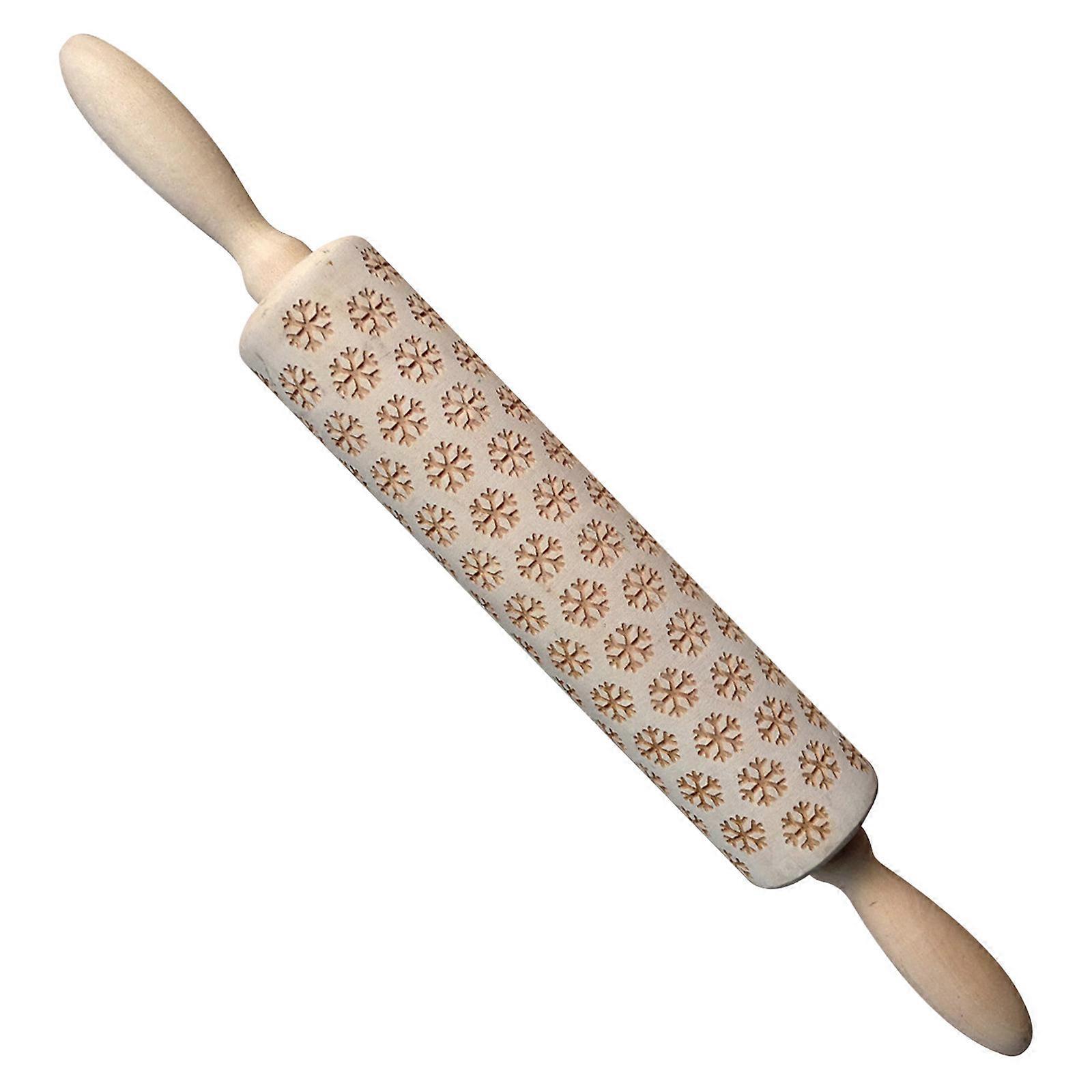 Wooden Christmas Printing Rolling Pin Carved Embossed Rolling Pin Cookie Dough Stick