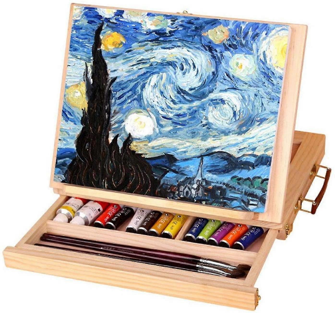 Art Table Easel, Adjustable Folding Wooden Easel, Multipurpose Artist Easel, Portable Tabletop Easel Box With Drawer For Painting And Drawing