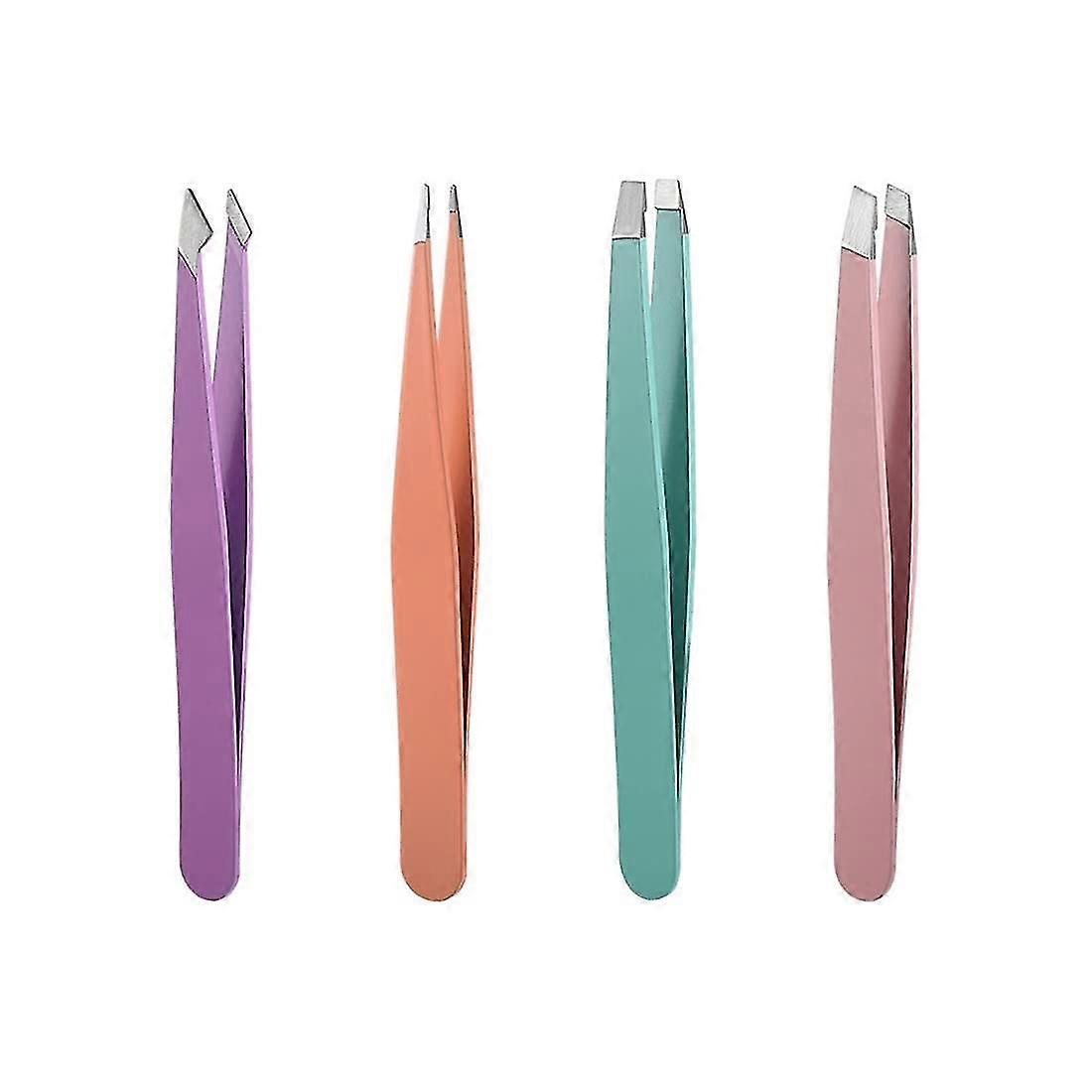 Eyebrow Tweezers Set With Case (4 Pieces) Plucking Professional Eyebrow Tweezers With Non-slip Coating