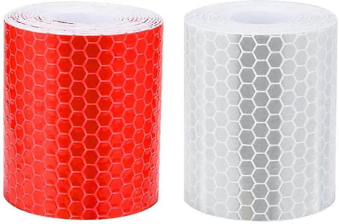 Auspicious-2pcs Reflective Tape 5cm3 Meters Reflective Tape High Visibility Self Adhesive Sticker For Vehicles Cars Trailers Bikes - White And Red