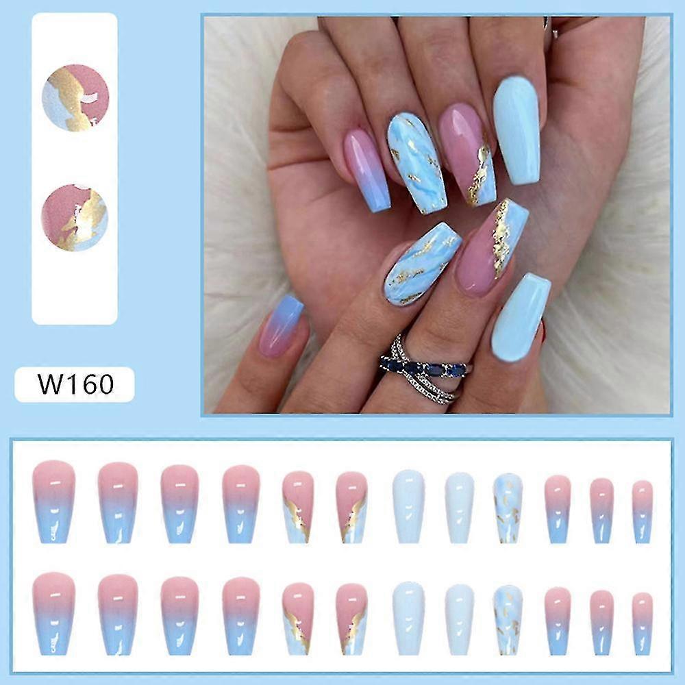 24pcs Blue False Nails Art Artificial Nails Durable False Artificial Nails