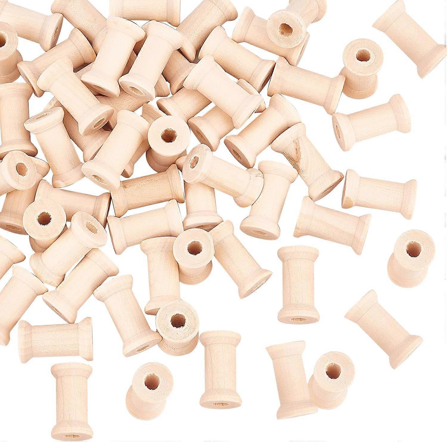 60Pcs Small Wooden Spools Mini Unfinished Wooden Spools Wood Empty Bobbins Natural Wooden Thread Spools for Arts and DIY Crafts 0.6Inch Width 1Inch Le
