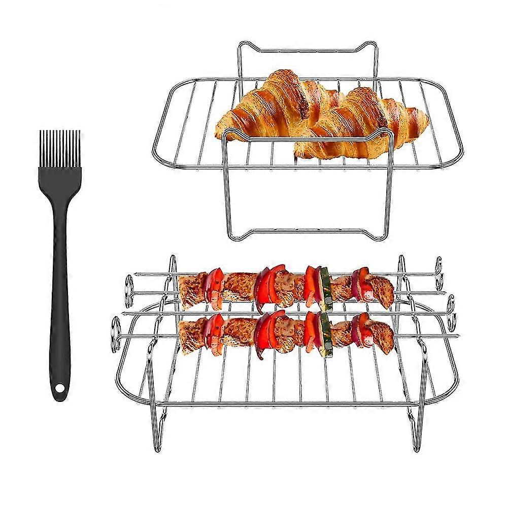 Fryer Rack, Fryer Double Layer Rack, Multi-purpose Fryer Accessories With 4 Barbecue Sticks, Oil B