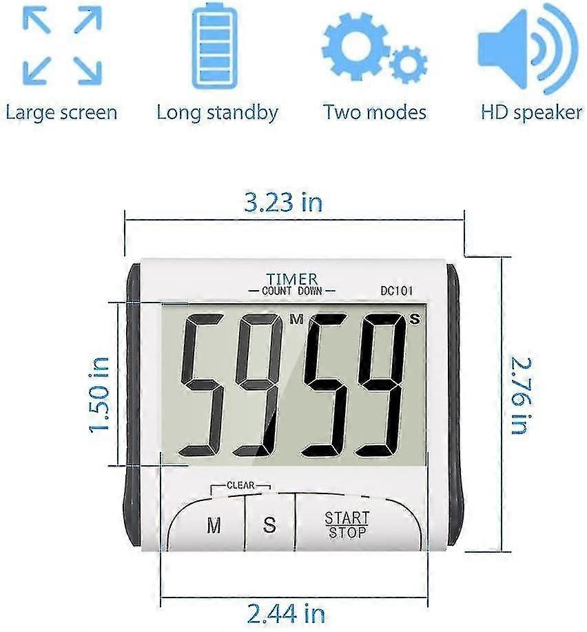 Kitchen Timer, Electronic Magnetic Digital Kitchen Timer 24h Digital Kitchen Timer With Audible Alarm Lcd Screen Countdown Magnetic Holder - White