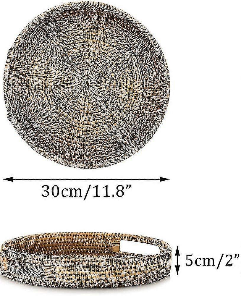 Rattan Serving Tray With Handles 30cm Hand Woven Wicker Trays Rattan Tray Rustic Decorative Tray