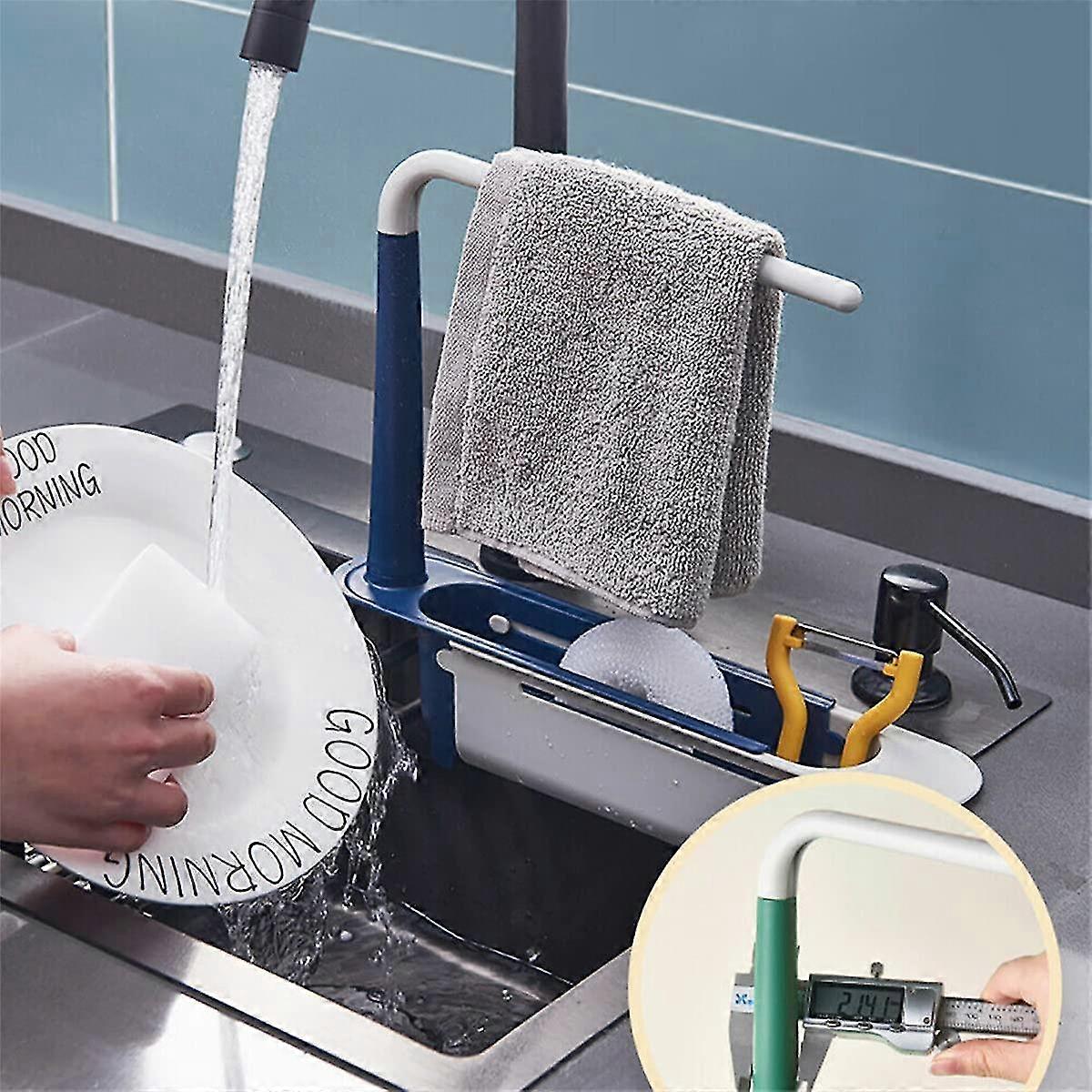 Updated 2-in-1 Telescopic Sink Storage Rack Holder, Adjustable Length Telescopic Sink Storage Rack Holder