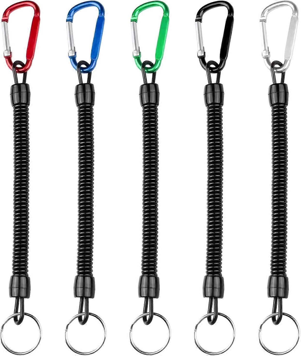 Stretchy Keyring Spiral Keychain Safety Spring Key Holder with Detachable D Carabiner Clip for Keys, Wallet, Phone, Backpack, Fishing Tool(5 pcs, mult