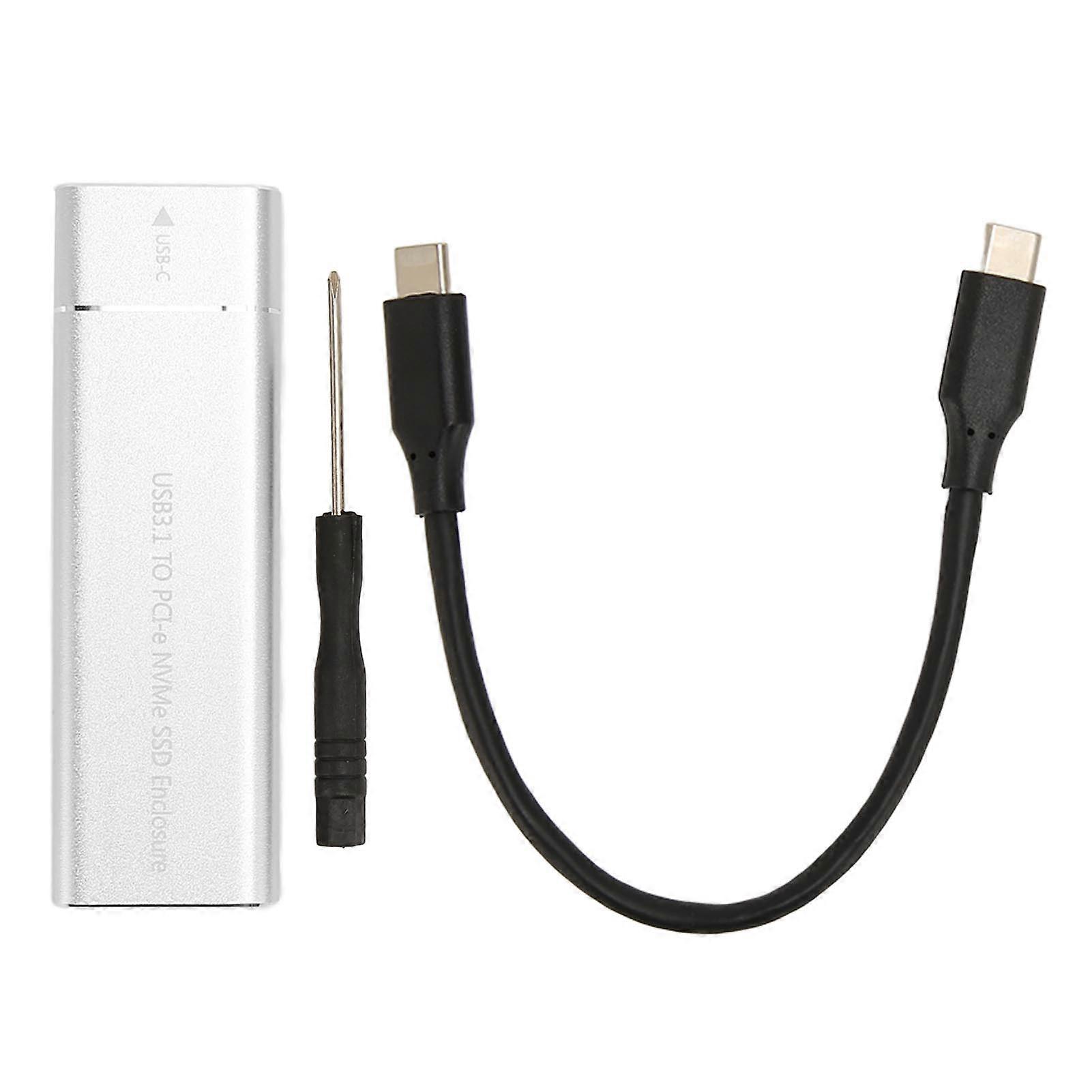 M.2 NVMe SSD Enclosure 10Gbps 2TB USB 3.1 Type C UASP Protocol Type C SSD Enclosure for 2230 2242 2260 2280 SSD Silver Type C to C Cable
