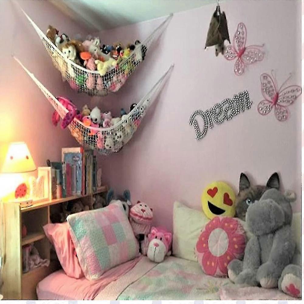 Toy Hammock Plush Animal and Toy Storage Hammock Net 70 inch Wall Hammock with Corner Oversized Kids Children's Mesh Toy Net Organizer