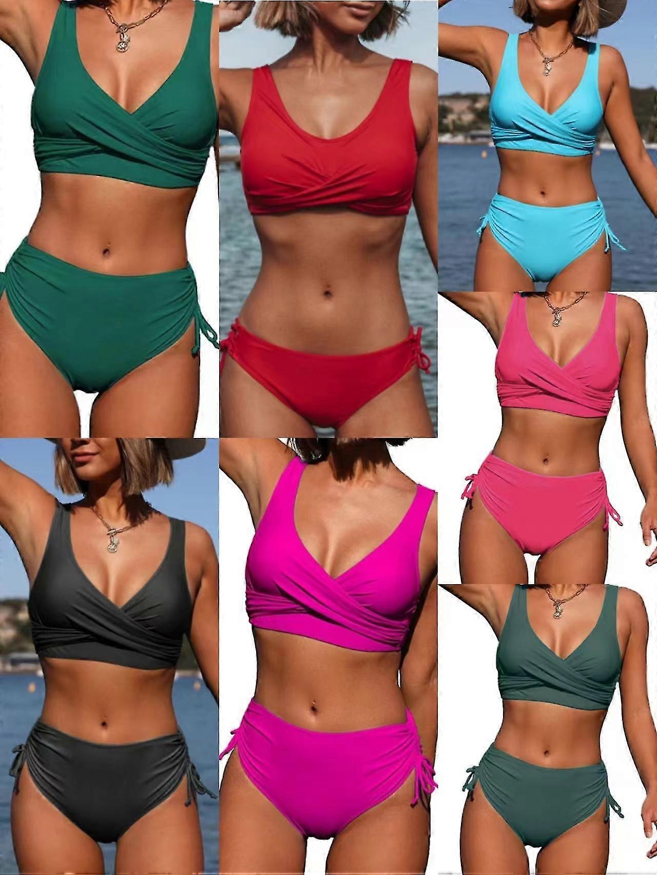 Dames Femmes Col V Torsion Avant Bikini Ensemble Maillot De Bain 2 Pièces Maillots De Bain Cordon De Serrage Cravate Côté Bas Maillot De Bain Rembourré Vêtements De Plage jk