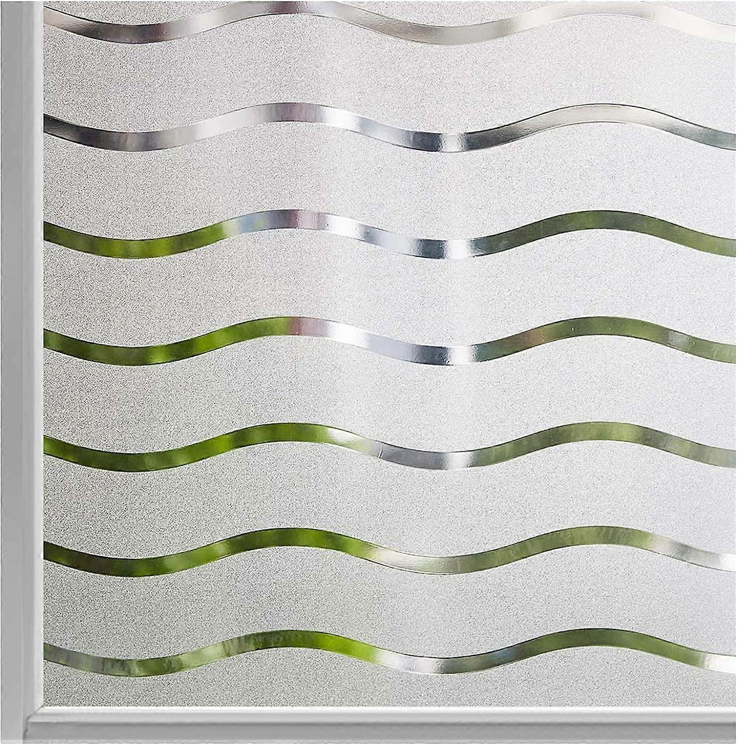 (45x200cm Privacy Window Film Frosted Self Adhesive Window Sticker No Glue Static Cling Opaque Glass Film UV Protection Wave Pattern