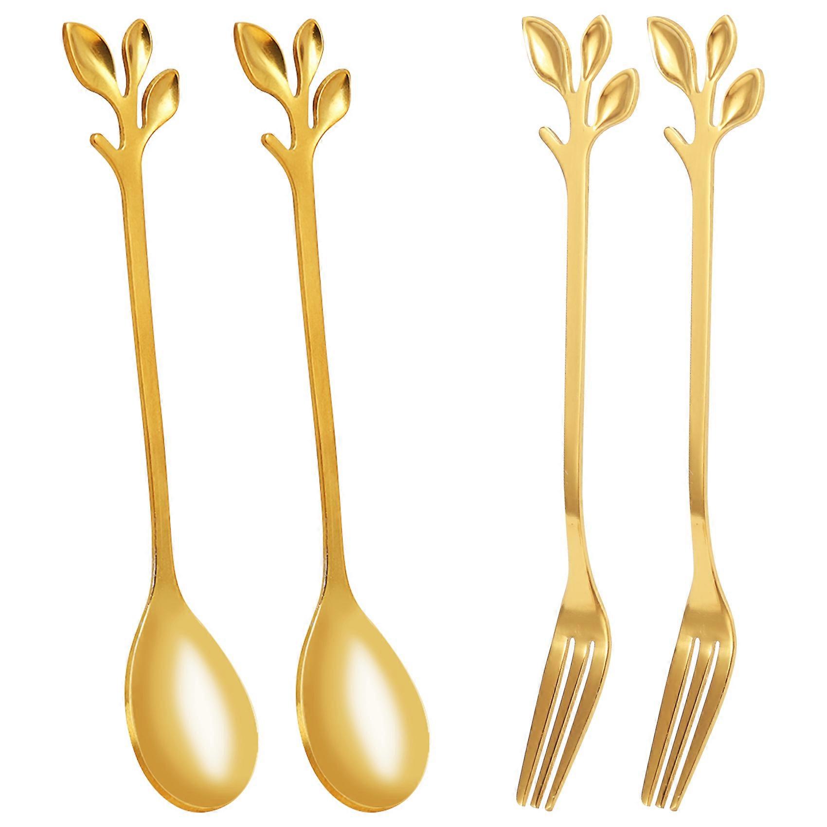 Tableware Coffee Spoon Fork,4 Pack(2 Spoons 2 Forks) Little Demitasse Espresso Spoon and Appetizer Dessert Forks Set,4.7 Inches Tea Spoon Set