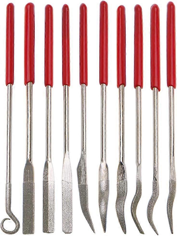 nice 10 Piece Mini Diamond File Set Flat Pin Square Round File for Metal Jewelers Glass Wood Carving Crafts Convenient Bending File Tool - 3x140mm