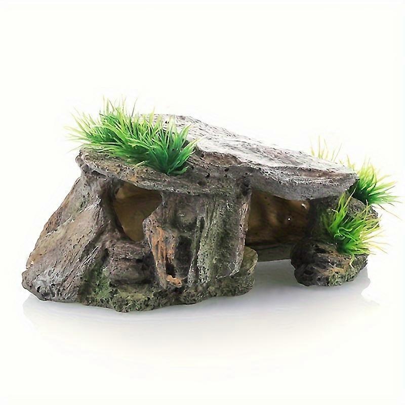 Resin Reptile Hideout Cave and Basking Platform, Turtle and Lizard Terrarium Decorative Landscape Accessory, Durable and Natural-Looking Habitat Bowl.