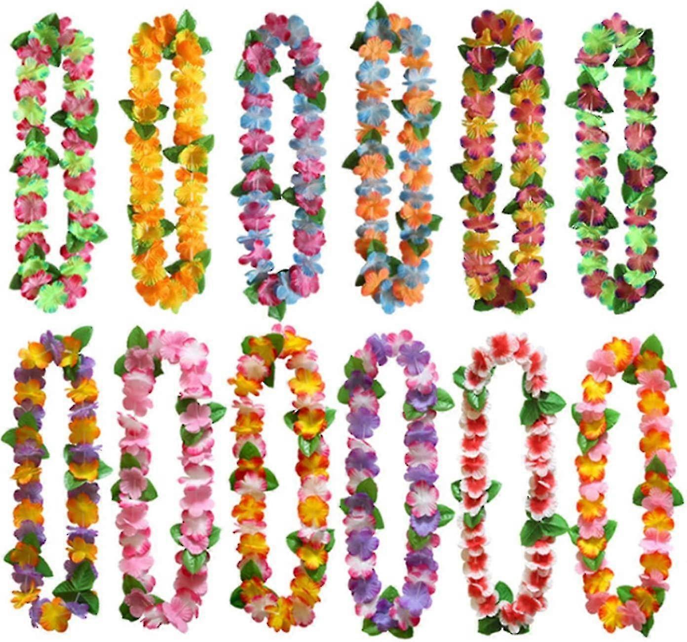 Hawaiian Leis Garland Silk Flori artificiale - 12buc, Hula Dance Neck Loop, Decoratiuni de petrecere