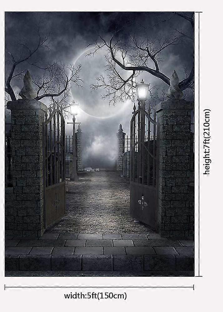 AOFOTO 5x3ft Gothic Halloween Backdrop Haunted House Scene with Blood Moon Scary Cemetery Forest Background Glowing Jack O'Lanterns Spooky Trees Dark Fantasy Theme Halloween Decor Party Supplies