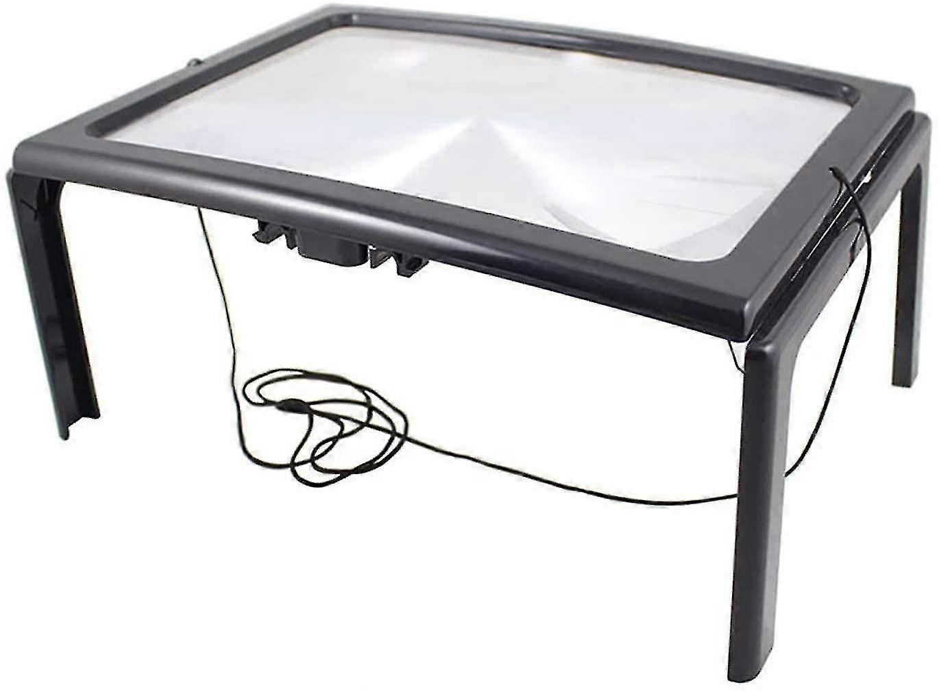 Grande loupe de lecture A4 avec 4 lumières LED - Loupe 3X pleine page - Support de bureau pliable - Aide à la lecture de loupe rectangulaire mains libres
