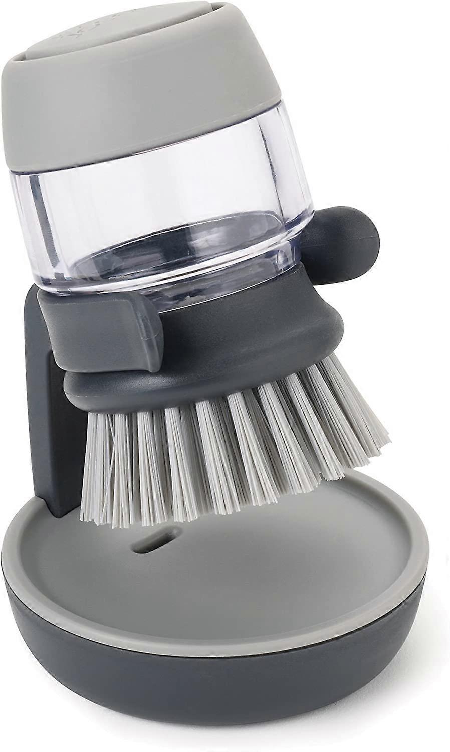 Palm Scrub Refillable Soap Cleaning Kitchen Cleaning Brush with Storage Holder, Gray