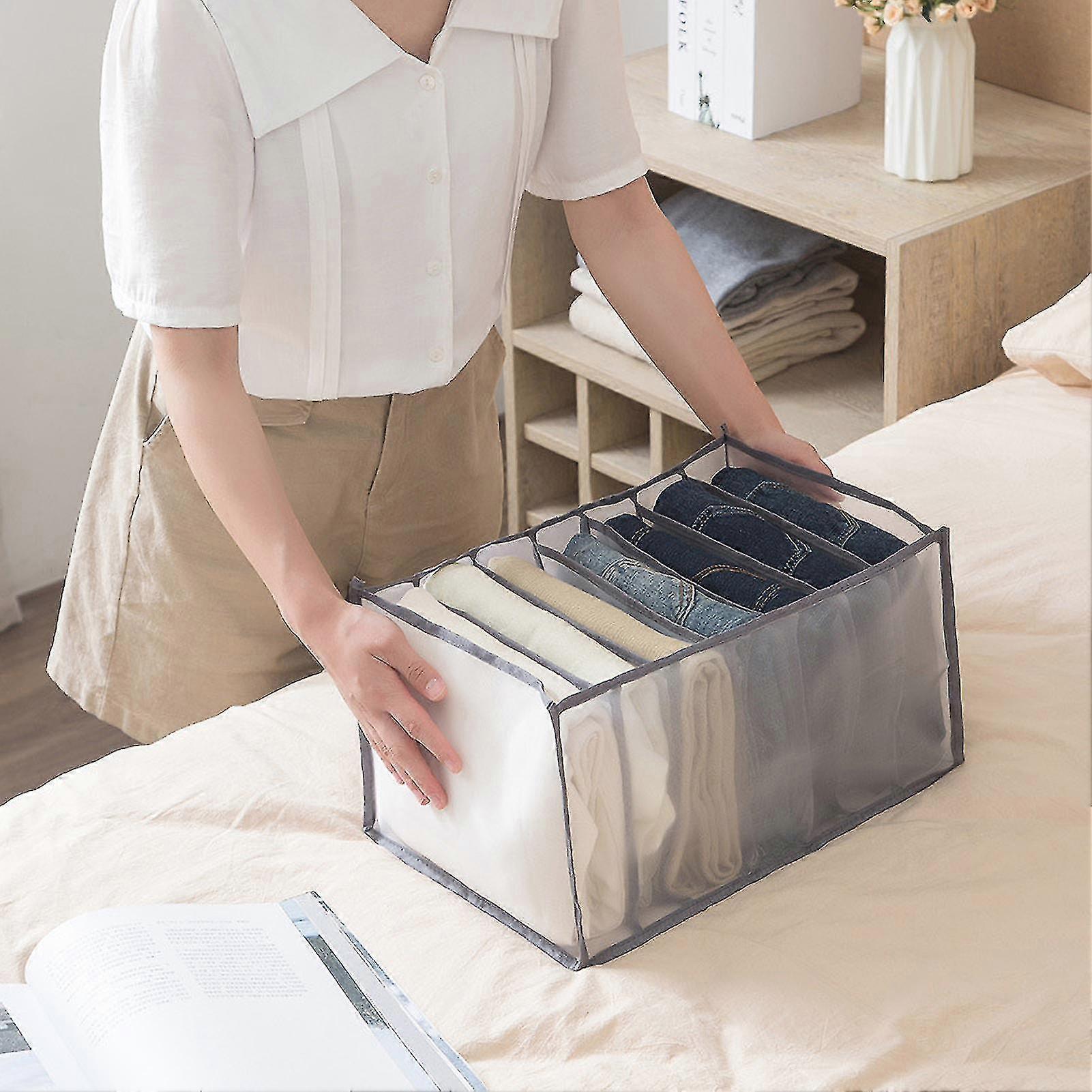 Foldable Clothes Organizer Wardrobe Storage Box with 7 Grids for Pants - Grey