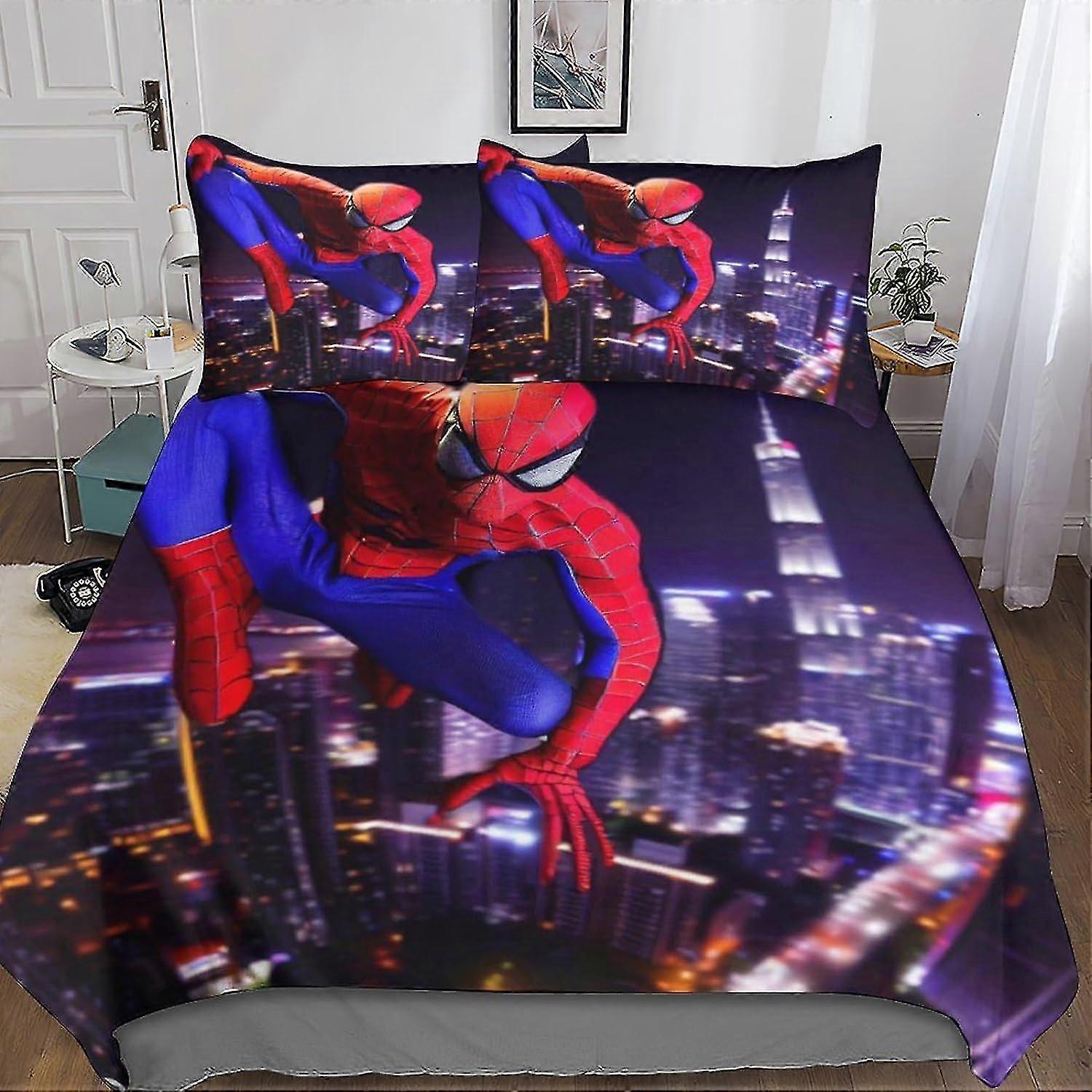 o5750 Bed Sheets Spiderman 3 Pieces Set Duvet Cover Bedding Sets 3D Print Movie Quilt Cover with Pillowcases with Hidden Zipper Closure, Comforter Cov