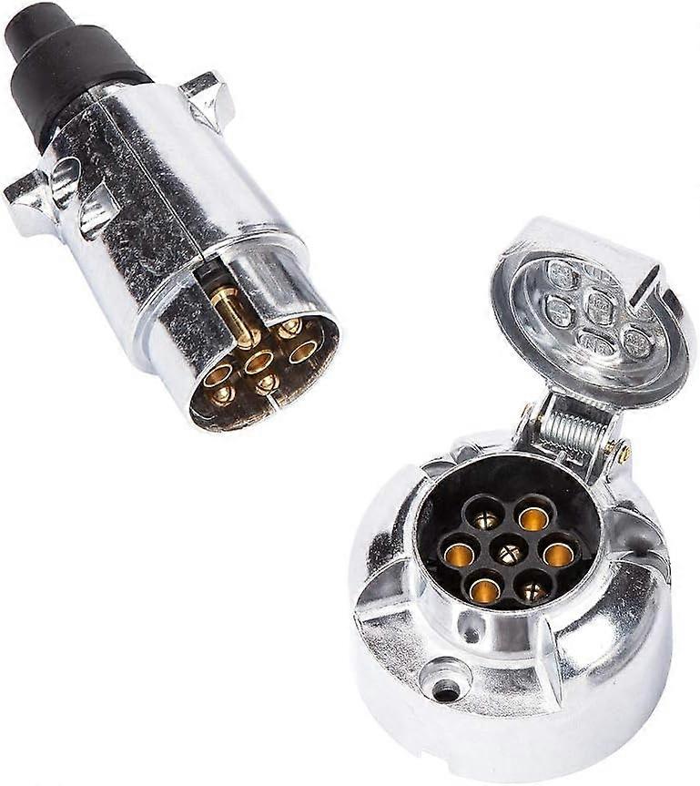 Trailer Socket & 7 Pin Metal Socket, 12V Waterproof 7 Pin Trailer Socket Matte 7 Pin Hitch Socket, 7 Pin Trailer Socket Suitable for Truck/RV/Car (Alu