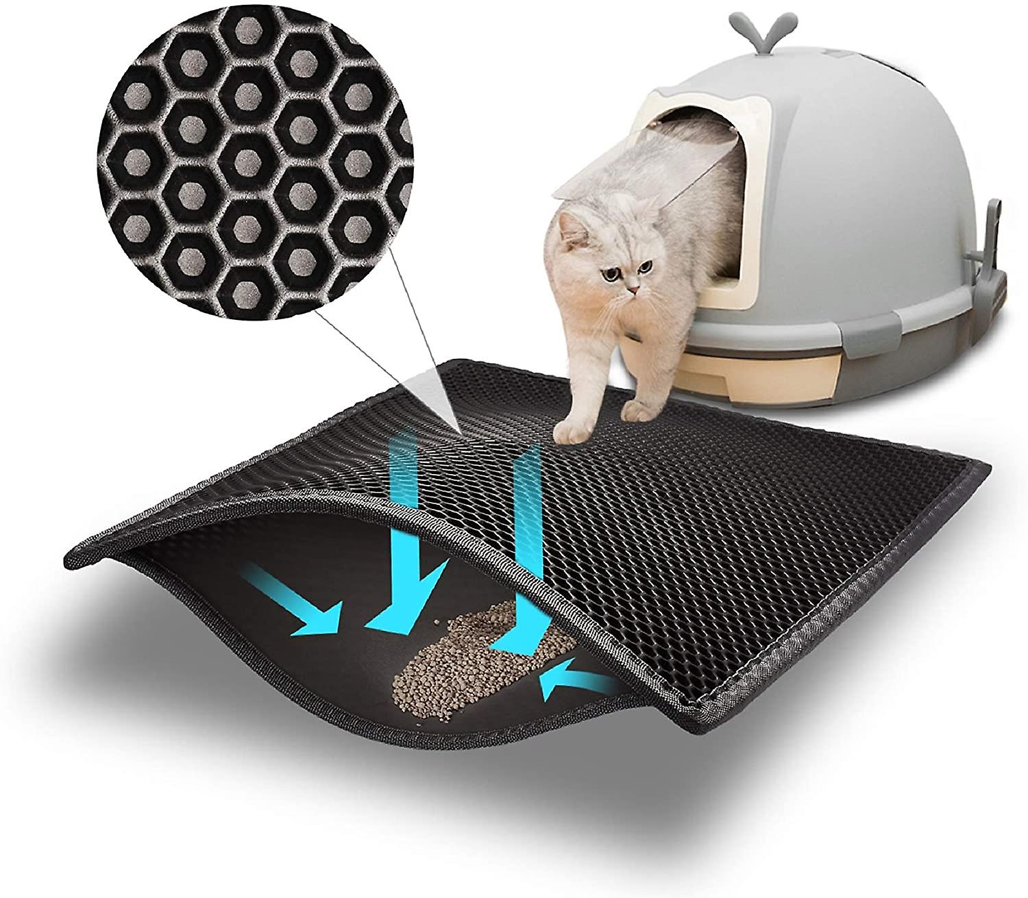 Cat Litter Mat Litter Boxes Trapper Mat Trapper , Honeycomb Double-Layer Waterproof Urine Proof Material-Black 75*61