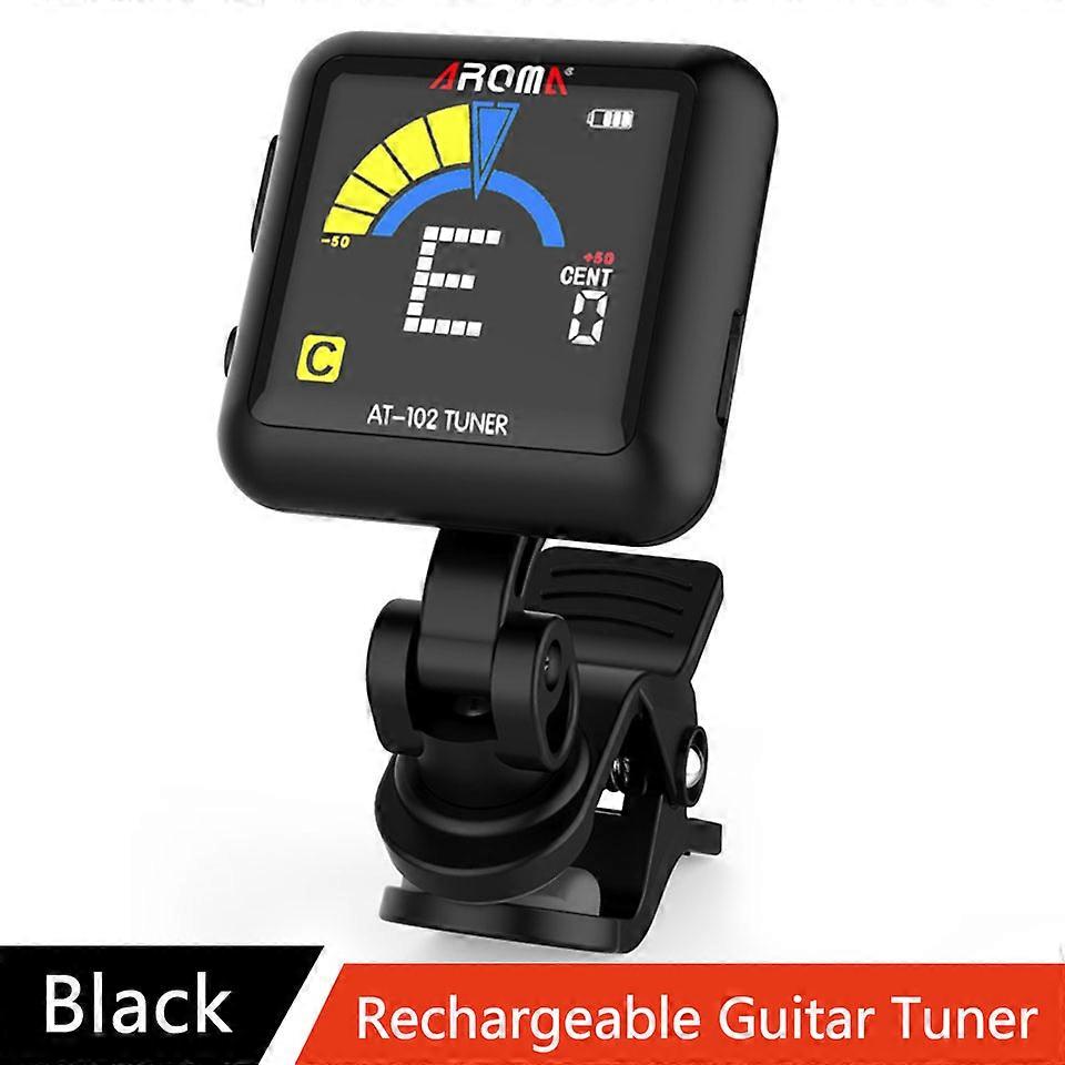 Aroma At-102 Rechargeable Clip-On Guitar Tuner Color Sn With Built-In Battery Usb Cable For Chromatic Guitar Bass Ukulele