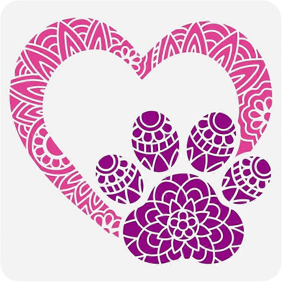 Heart Footprint Painting Stencil 11.8x11.8 inch Plastic PET Heart Pattern Stencil for Painting Hollowed Footprint Paw Print Drawing Template Reusable