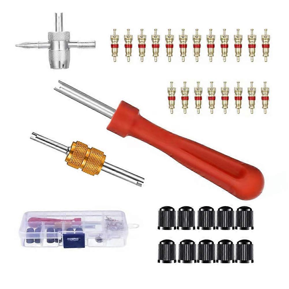 33Pcs Car Tire Valve Tool Wrench Tire Valve Core Valve Core Set Valve Stem Install Tools Accessories Single Head Valve Core Tool