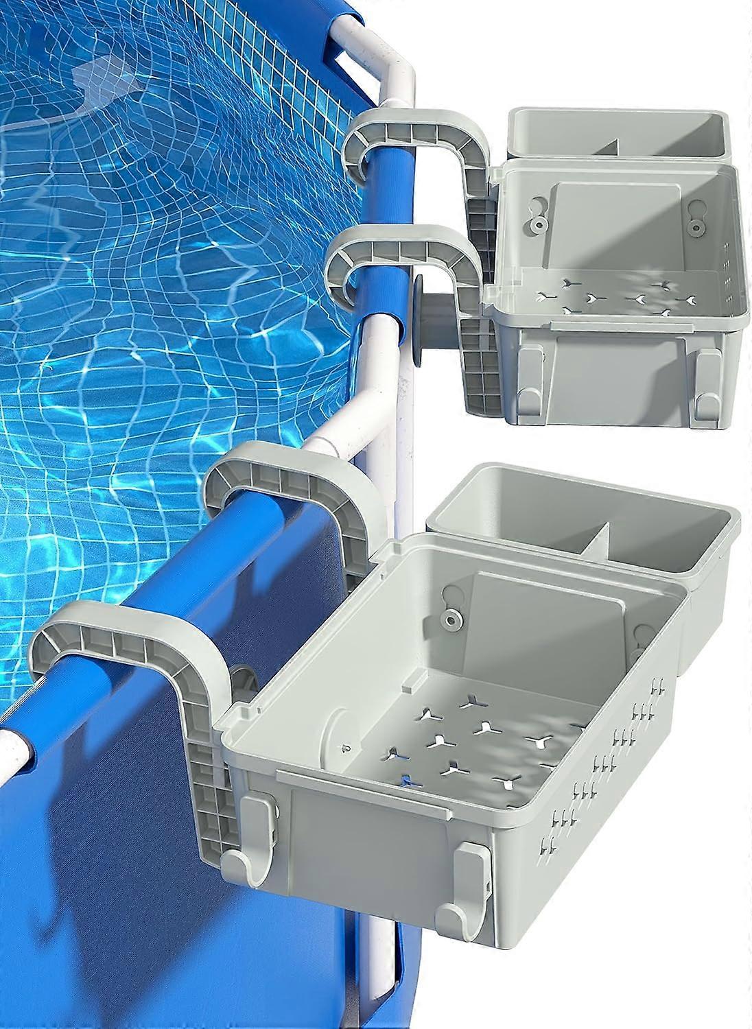 Poolside Storage Basket,Swimming Pool Storage Basket with Pool Cup Holder,Multifunctional Poolside Holder Fits for Most Frame Pools