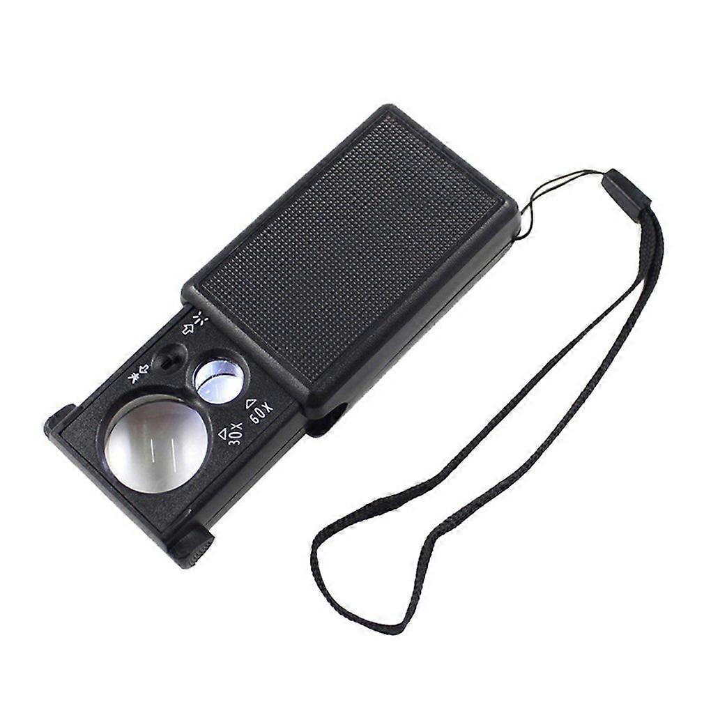 30X 60X Pull-type Jewelry Magnifier Mini Pocket Hand Magnifying Glass Portable Microscope Loupe Optical Lens Tool LED Light