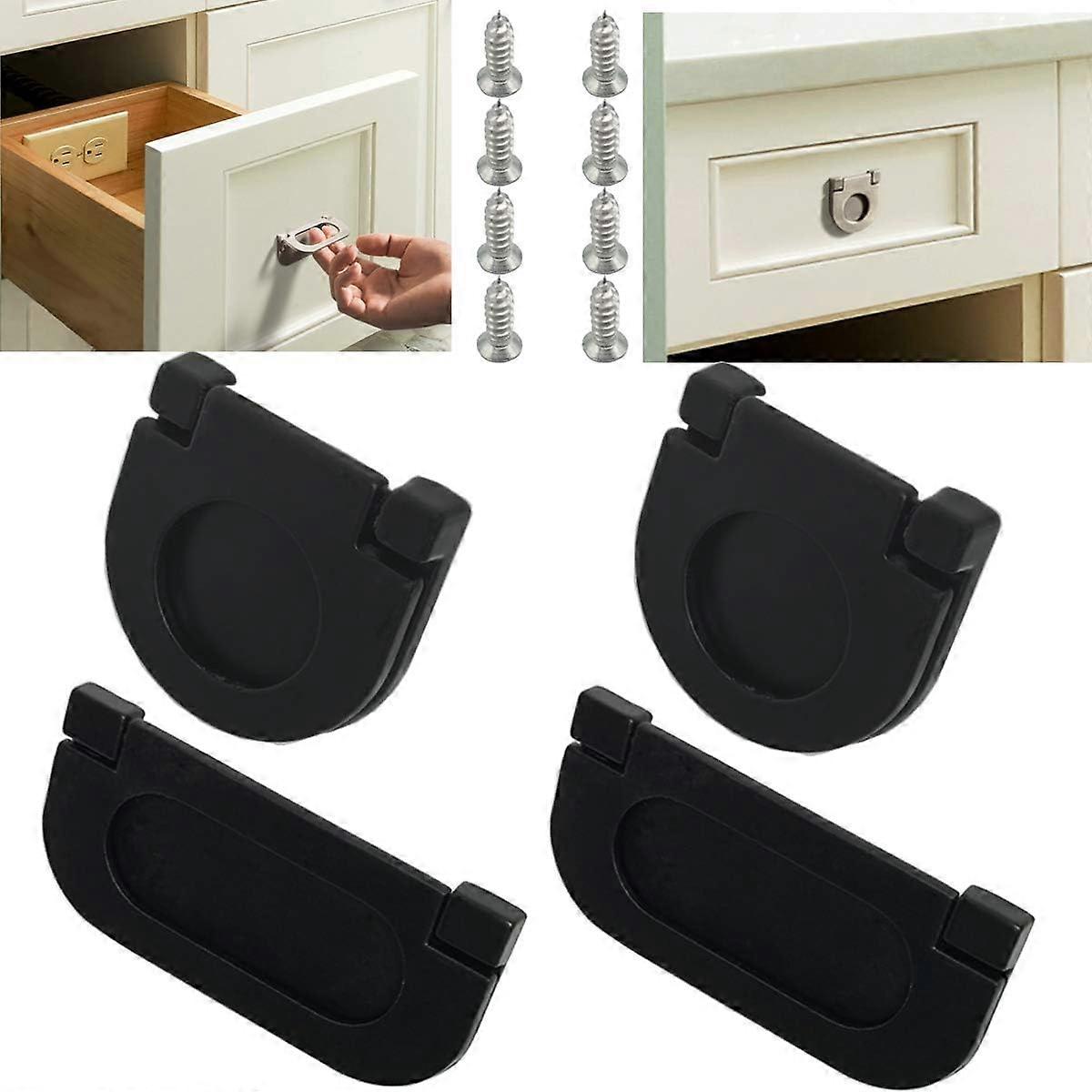 4Pcs Invisible Handles, Knobs Kitchen Cabinet Drawer Door Handles, Pull Handle Horizontal Kitchen Cabinet Hardware Drawer HandleBlack